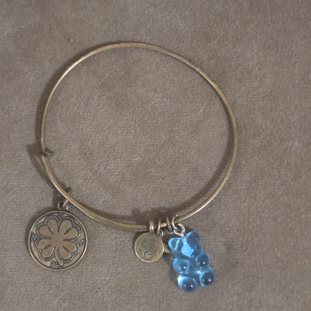 Alex and Ani Gold Bracelet with Blue Bear Charm